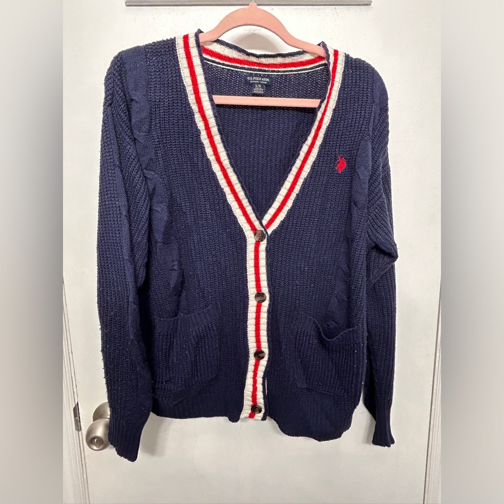 U.S. Polo Assn. Navy Sweater with Red and White Accents